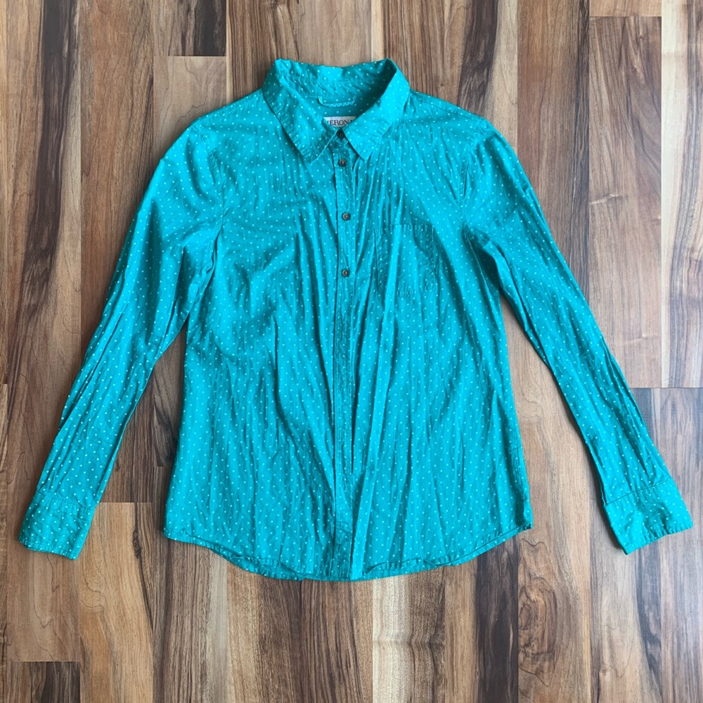 Merona Polka Dot Turquoise Button Up Top